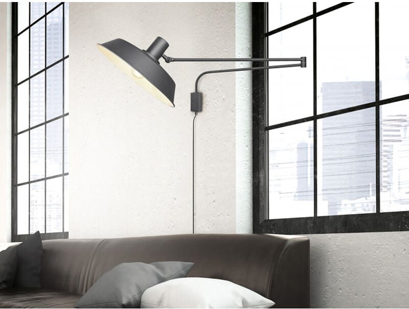 Led Wandlampe Schwarz schwenkbar mit Schnurschalter & Stecker, Länge max. 150cm