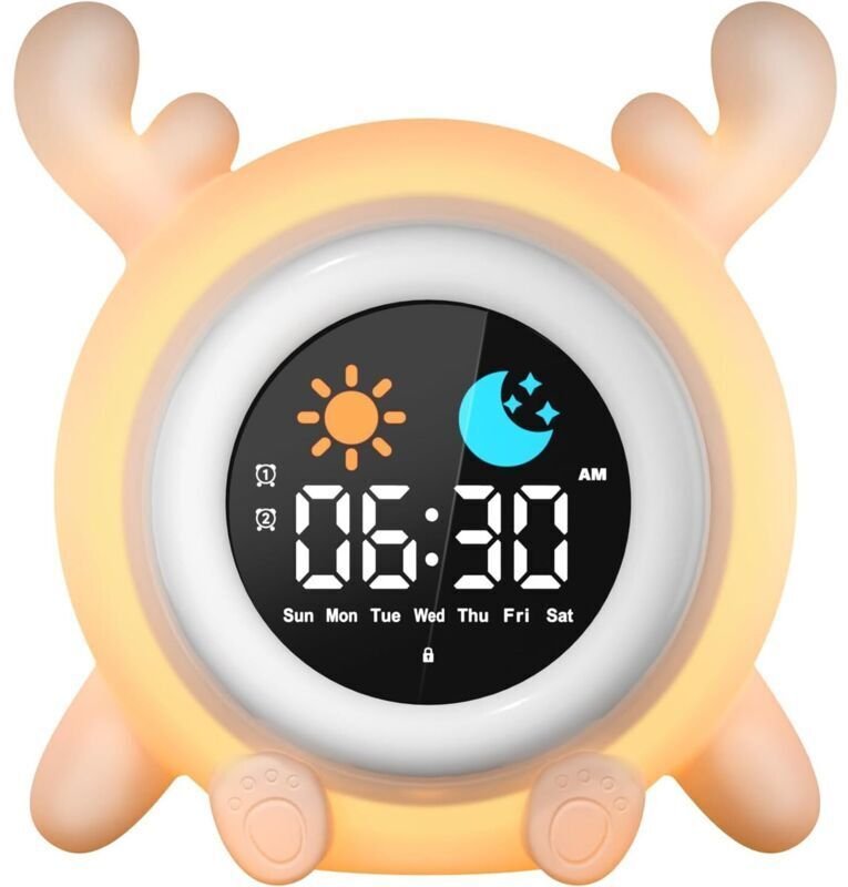 Pädagogischer Wecker für Kinder, Tag/Nacht, 2 Alarme/12/24 Stunden/Schlummerfunktion, einstellbare Bildschirmhelligkeit,...