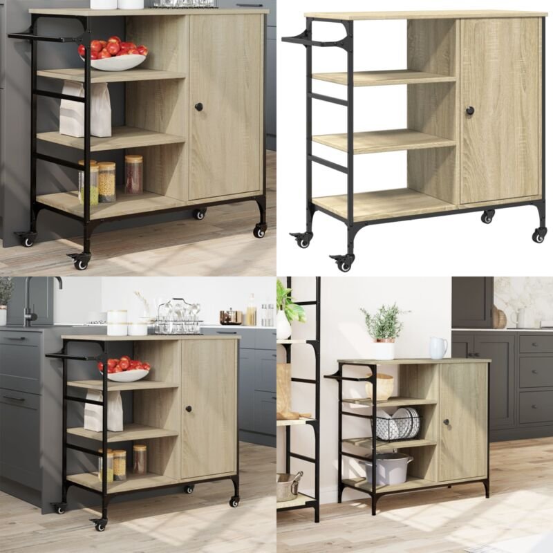 Küchenwagen Sonoma-Eiche 87,5x38,5x84,5 cm Holzwerkstoff - Küchenwagen - Holzwerkstoff - Esstisch - Retro Stil - Vintage...