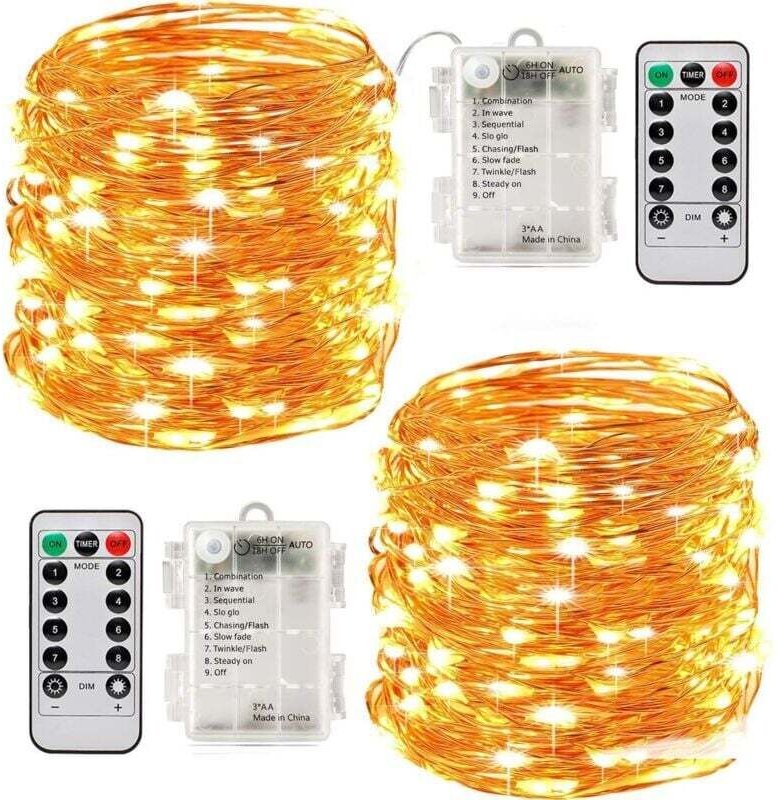 x 10 m lange, batteriebetriebene LED-Lichterkette, 100 LEDs, Timerfunktion mit Fernbedienung, IP65 wasserdicht, für die ...