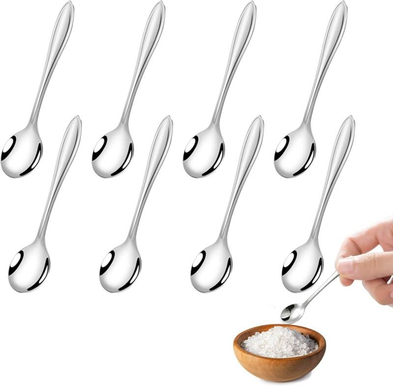 Set mit 8 kleinen Edelstahllöffeln, Teelöffeln, Minilöffeln, kleinen Teelöffeln, Minigröße 7,5 cm, niedliche kleine Löff...