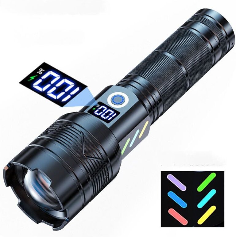 Ultrastarke LED-Taschenlampe, wiederaufladbare USB-Taschenlampe, leistungsstarke Militär-Taschenlampe, 26650-Akku-Tasche...