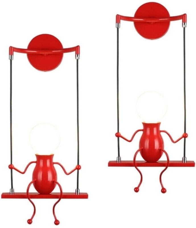 2 Stücke Moderne Wandlampe Humanoid Kreative Wandleuchte Art Deco Flurlampe Rot für Kinder Zimmer