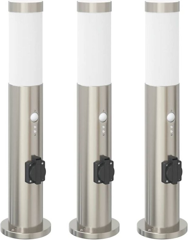 Pollerleuchten mit Sensor&Steckdose 3er 50 cm Edelstahl IP44 vidaXL