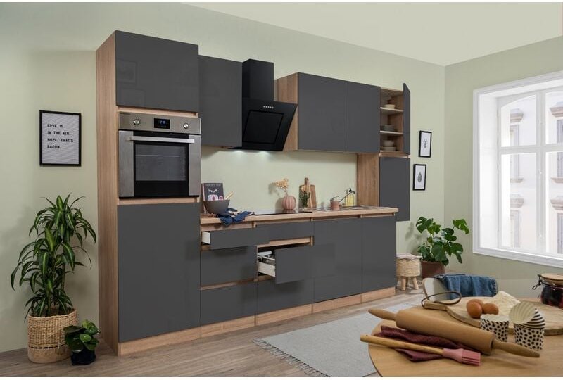 Küche Küchenzeile Leerblock grifflos Eiche Grau Lorena 330 cm Respekta