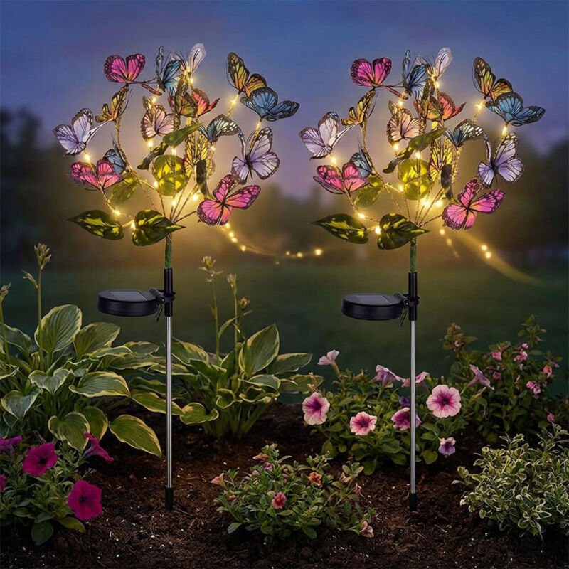 LED Solarleuchte Steckleuchte Außenleuchte Bunt Dämmerungssensor H 70 cm 2er Set