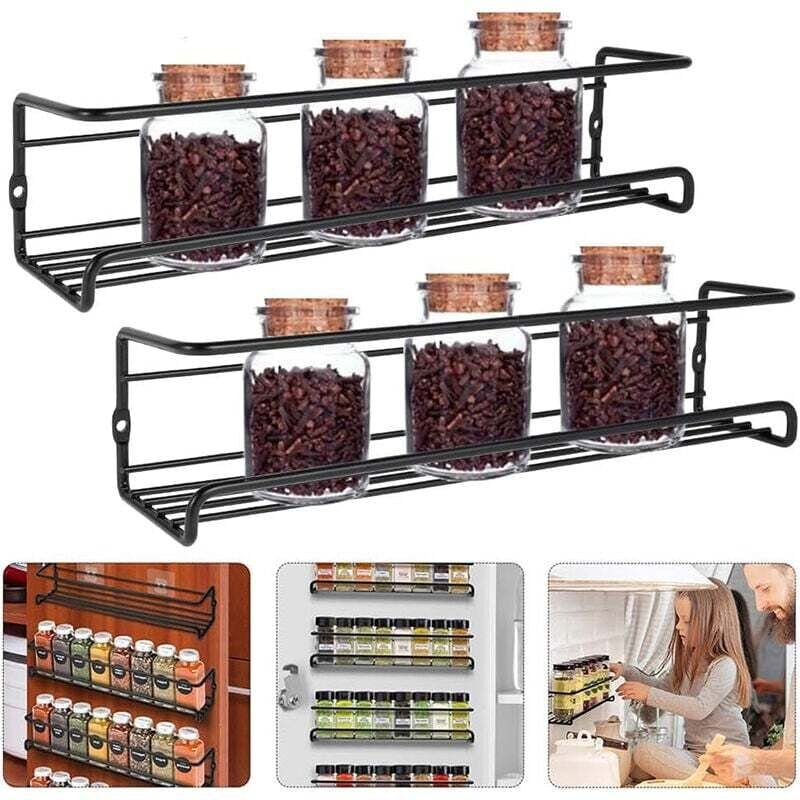 2-teiliges Gewürzregal für die Küche, Aufbewahrungszubehör für die Küche, bohrfreies Gewürzregal aus Metall, Gewürzhalte...