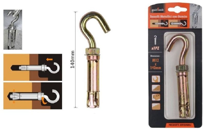 Trade Shop - TASSELLO TASSELLI METALLI GANCIO BULLONI M12 X 140MM MINUTE ACCESSORIEN 91047 -