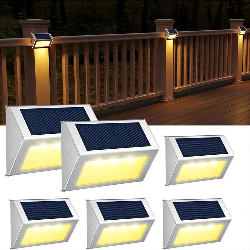 6er-Set warmweiße Solar-Außenleuchten für Terrasse, wasserdicht, kabellos, LED-Beleuchtung für Zaun, Einfahrt, Patio und...