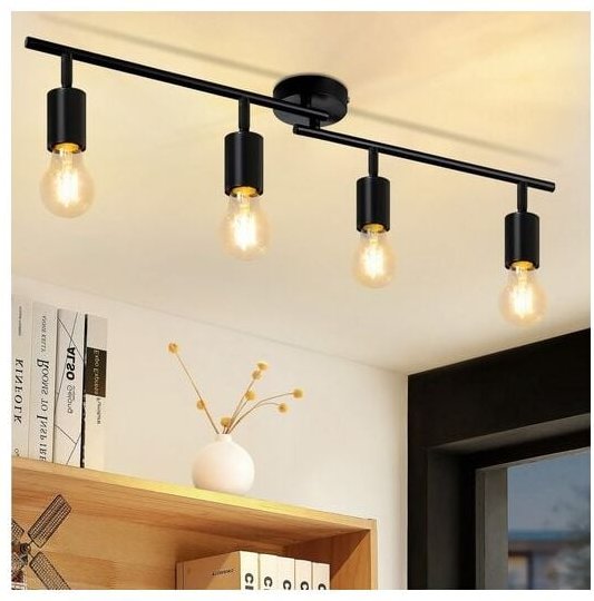 Deckenleuchte Schwarz Deckenstrahler 4 Flammig - E27 Flur Deckenspot Vintage Deckenlampe Schwenkbar 350° Spots Industria...