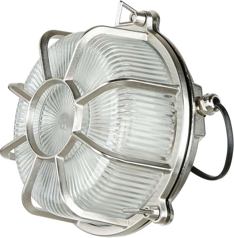 Licht-erlebnisse - Außenwandlampe Messing Riffelglas IP64 E27 in Nickel Außenleuchte