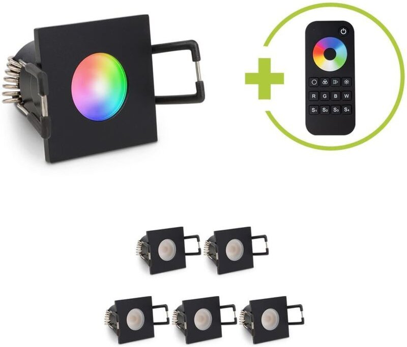 Einbaustrahler Mini Livorno eckig 3W RGBW IP65 - Farbe: schwarz matt - Anzahl: 6x