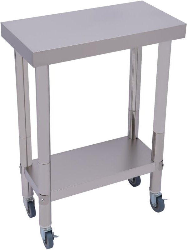 Zweistufiger Küchentisch aus Edelstahl, 60 x 30 x 85 cm, professionelle Arbeitsplatte, Tragkraft 300 kg, Arbeitsplatte f...