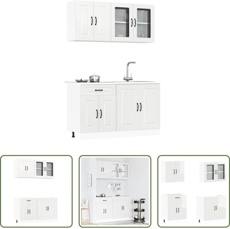 vidaXL Küchenmöbel - 4-tlg. Küchenschrank-Set Kalmar Hochglanz-Weiß Holzwerkstoff