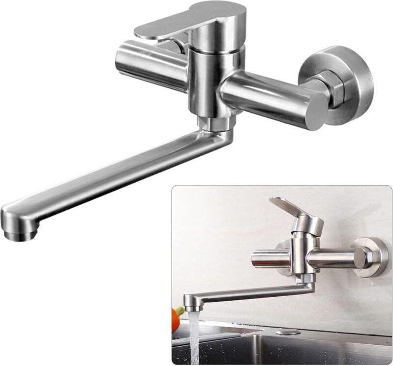 Edelstahl Wandarmatur 360° Wandarmatur Küchenarmatur Einhebelmischer mit schwenkbarem Auslauf