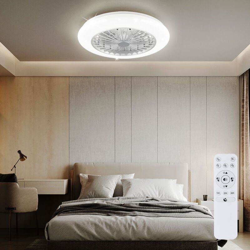 Deckenventilator mit Beleuchtung Deckenleuchte Wohnzimmerlampe, Fernbedienung dimmbar Nachtlicht Timer Sternenhimmeleffe...