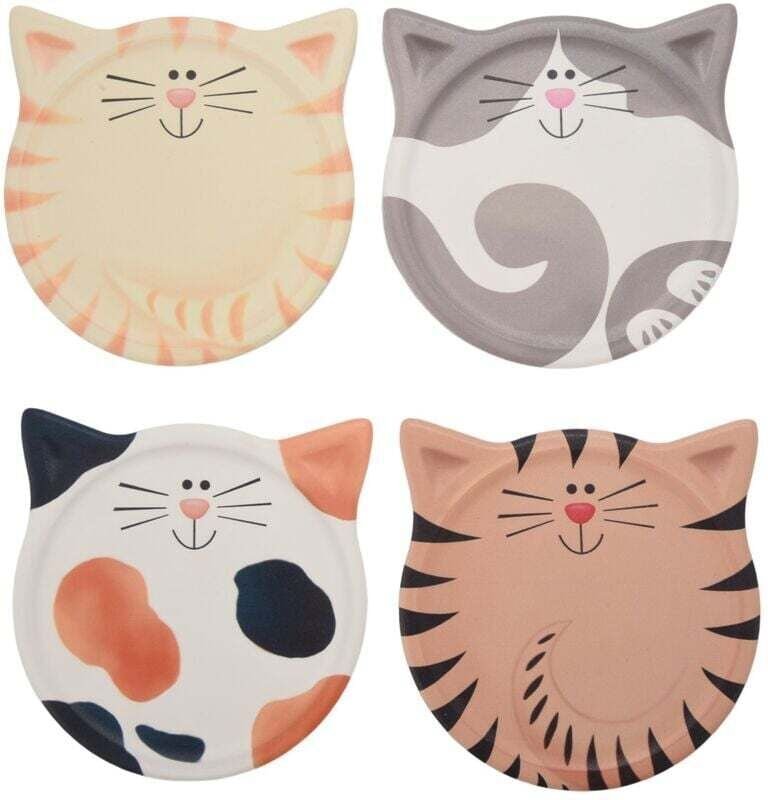 Set mit 4 saugfähigen Keramikuntersetzern, niedliches Katzenmotiv, für den Couchtisch, Milch, Kaffee, Heißgetränke usw.