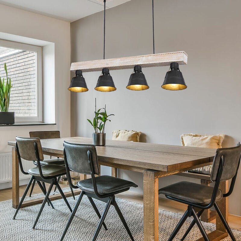 Etc-shop - Vintage Hänge Leuchte Holz Decken Lampe schwarz Wohn Zimmer Beleuchtung Pendel natur