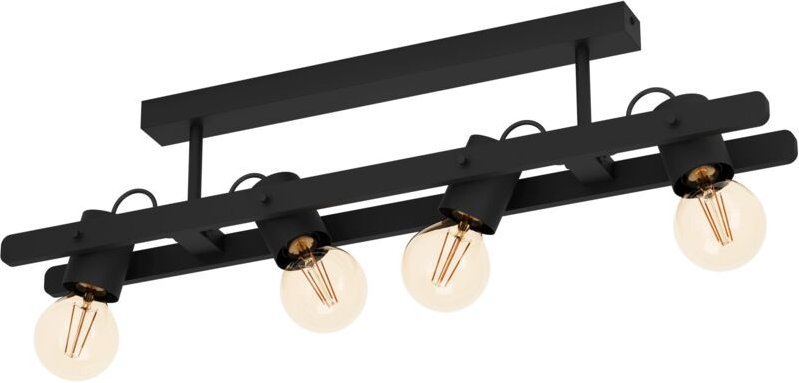 Deckenstrahler Plimsoll, 4-flammige Deckenlampe mit schwenkbaren Spots, Deckenleuchte aus Holz und Metall in Schwarz, FS...