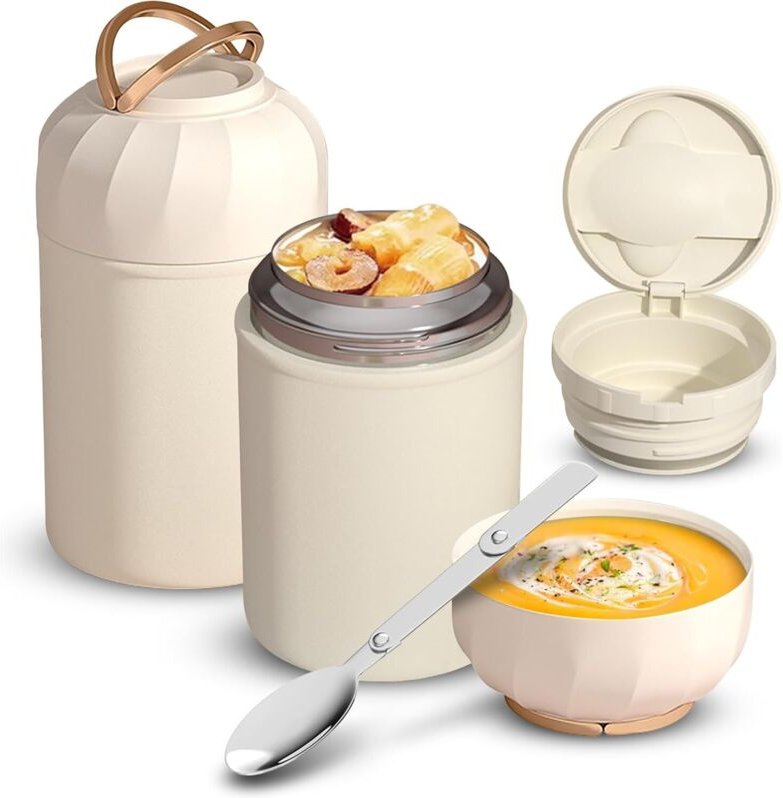 Thermoskanne – Isolierter Lebensmittelbehälter – 850 ml – Edelstahl – Mit Deckel – Wiederverwendbare Edelstahllöffel – F...