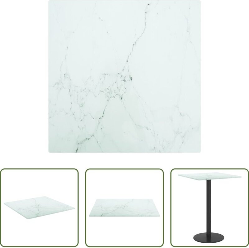 Hartglas Tischplatte - Tischplatte Weiß 30x30 cm 6 mm Hartglas in Marmoroptik