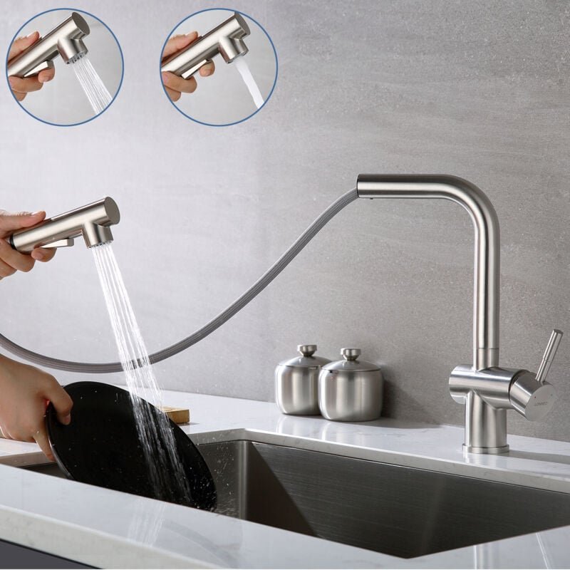 Lonheo Max - Lonheo Hochdruck ausziehbare Küchenarmatur Küchenwasserhahn Küche 360° schwenkbar Spültischarmatur mit 2 Au...