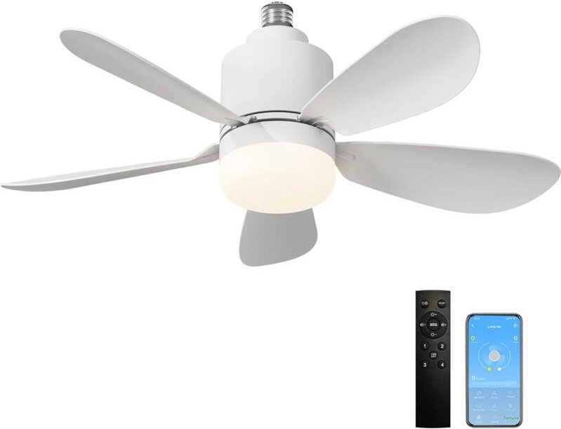 Ventilateur de Plafond avec Lumière et Telecommande, led Lampe Ventilateur Plafond Dimmable avec app ,24W E27 Lampe Inté...