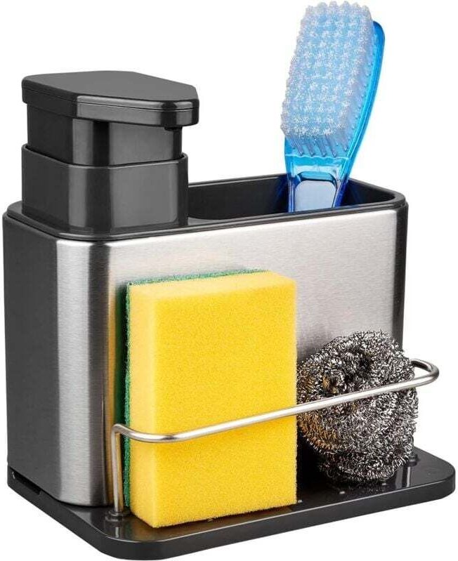 Seifenspender für die Küchenspüle, 3-in-1-Schwammhalter, Abtropfschale aus Edelstahl für die Küchenspüle