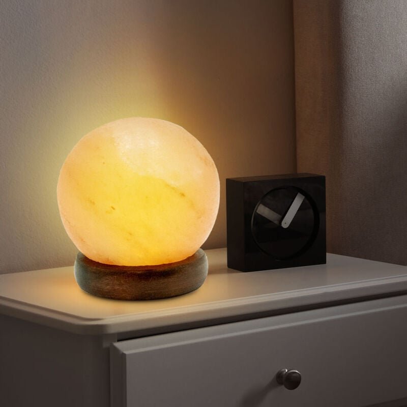 Globo Lighting - Tischleuchte Salzkristall Salzkristalllampe Holzsockel Tischlampe Holz Salzstein Dekoleuchte, usb, led ...