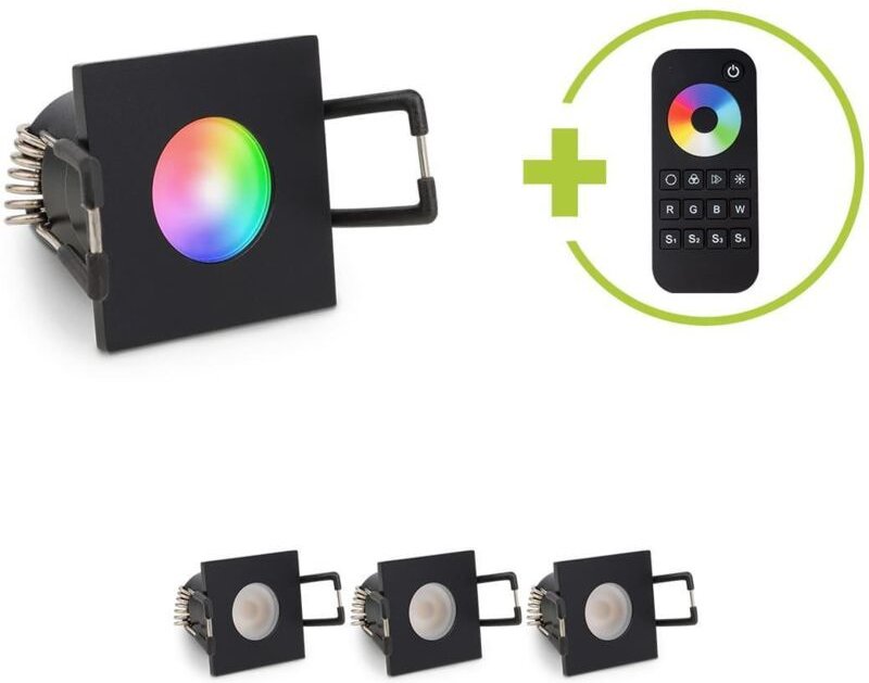 Einbaustrahler Mini Livorno eckig 3W RGBW IP65 - Farbe: schwarz matt - Anzahl: 4x