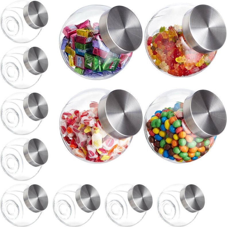 Thumbnail - 12 x Bonbonglas, 1,5 l, Vorratsgläser für Süßigkeiten, Lebensmittel, Candy Bar, Bonboniere, Edelstahl-Deckel, klar