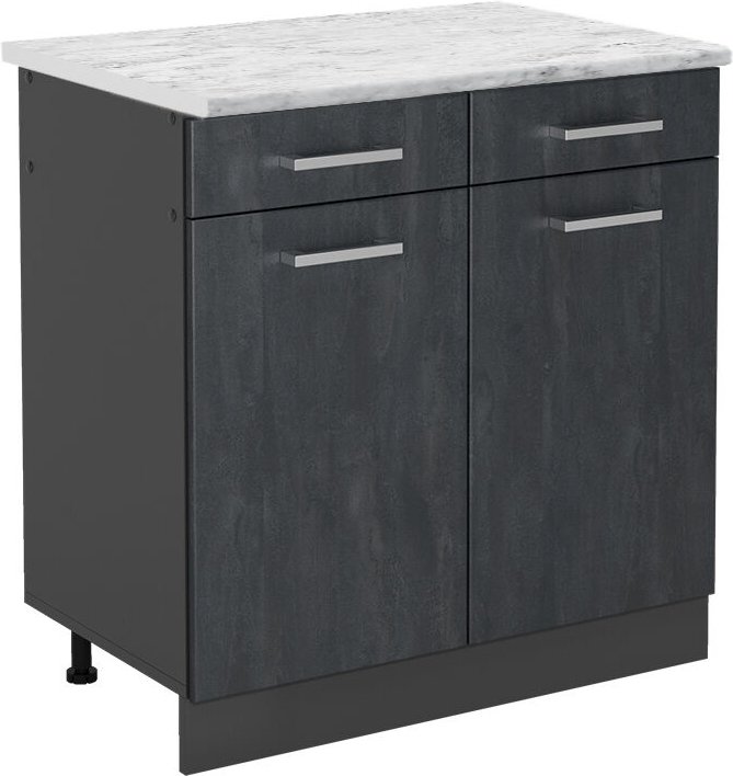 Vicco - Küchenunterschrank R-Line, Schwarz Beton, 80 cm ap Marmor