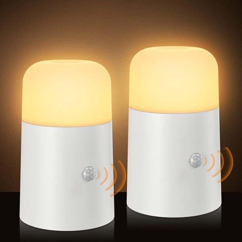 Nachtlicht mit Bewegungsmelder, Set mit 2 Nachtlichtern für Kinder, batteriebetrieben, eingebauter Akku und automatische...