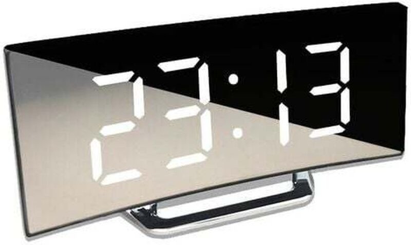 Digitaler Wecker, gebogene elektronische Uhr, große LED-Anzeige, Spiegeluhr, geräuschloser Wecker