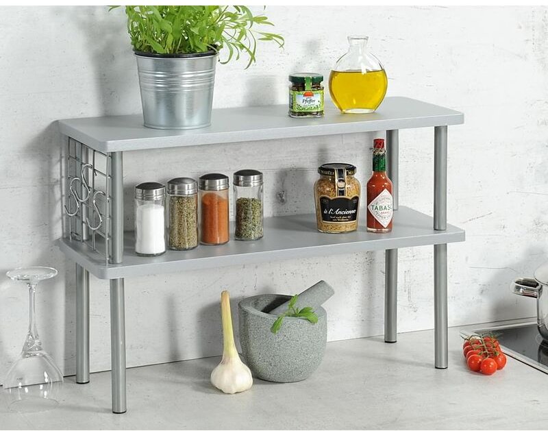 Küchenregal aus Holz mit Aufhänger für Küchenzubehör, solide Küchenregal mit Werkzeugkasten - Kesper