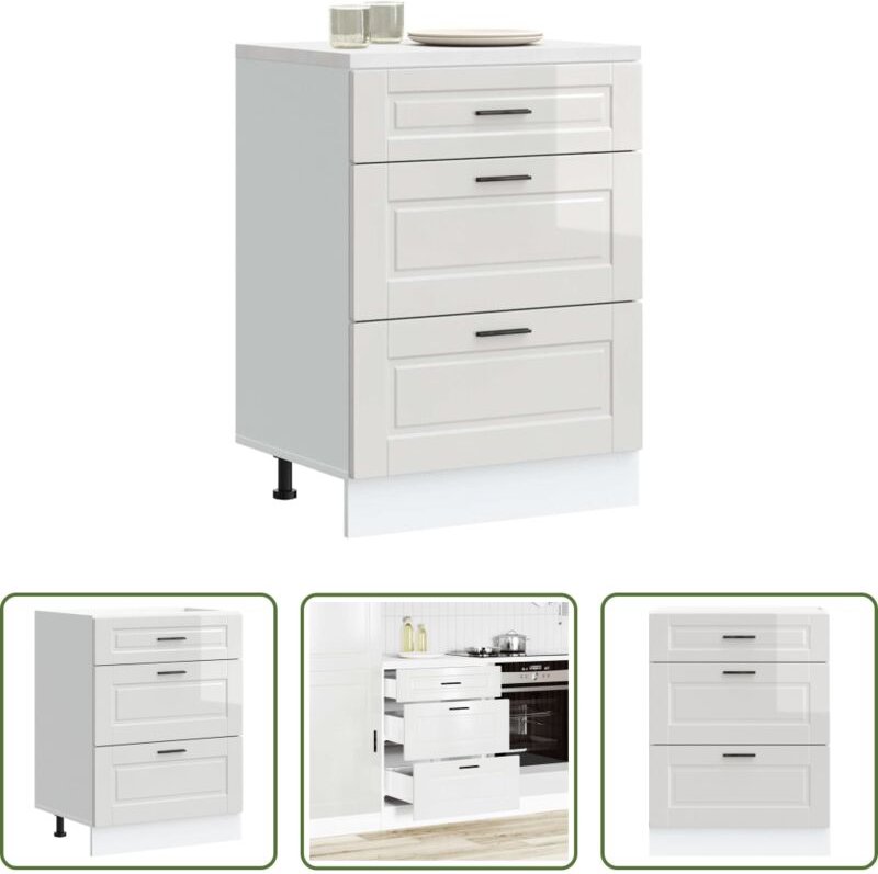 vidaXL Hochglanzweiß - Küchenunterschrank „Porto“ Hochglanz-Weiß Holzwerkstoff