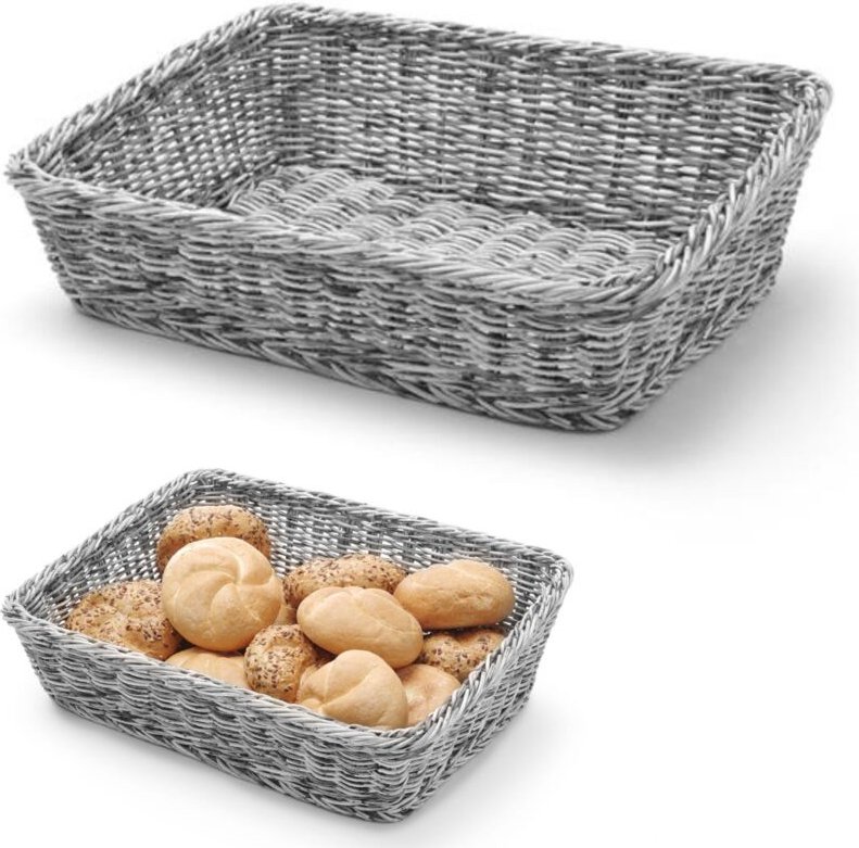 Brotpräsentationskorb, schräg, rechteckig, grau, 400x300x120 mm - Hendi 426661