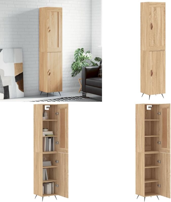 Highboard Sonoma-Eiche 34,5x34x180 cm Holzwerkstoff - Hochschrank - Hochschrank Sonoma-Eiche
