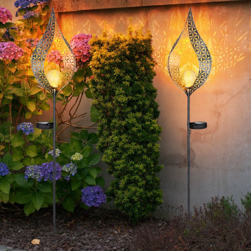 Solarleuchte Steckleuchte Flamme Garten Stecklampe Solar Garten Deko für Außen mit Erdspieß und Lichteffekt, 1x led warm...