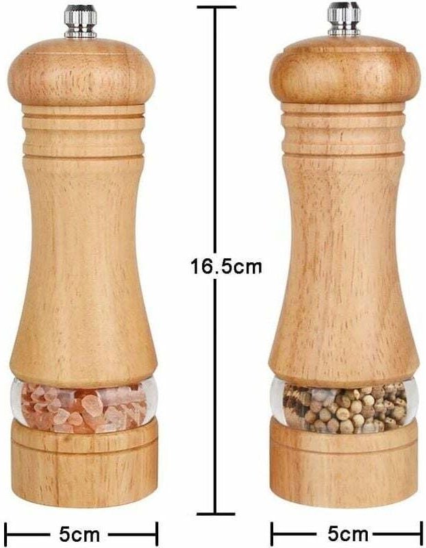 2er-Set, Salz- und Pfefferstreuer aus Holz, verstellbar mit Gewürzmühle aus Keramik, 15,2 cm
