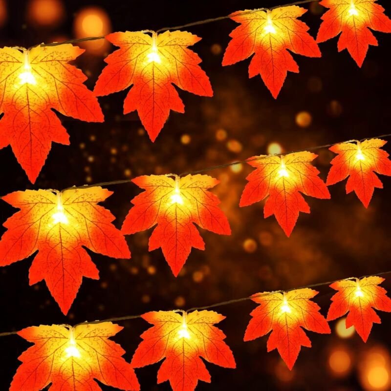 Lichterkette, 3 m, 20 LED-Ahornblatt-Lichterkette, batteriebetrieben, IP65, wasserdicht, für Thanksgiving, Weihnachten, ...