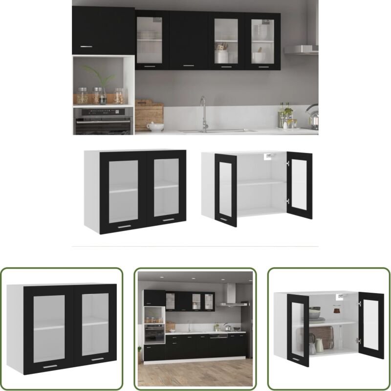 Küchenregal - Hängeglasschrank Lyon Schwarz 80x31x60 cm Holzwerkstoff