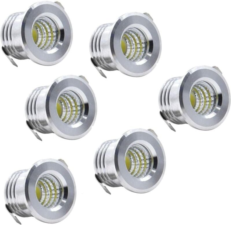 Aougo - Set mit 6 schwarzen Mini-LED-Deckeneinbaustrahlern. Mini-LED-Strahler für Schrank-Deckenleuchte, 3 w, Kaltweiß