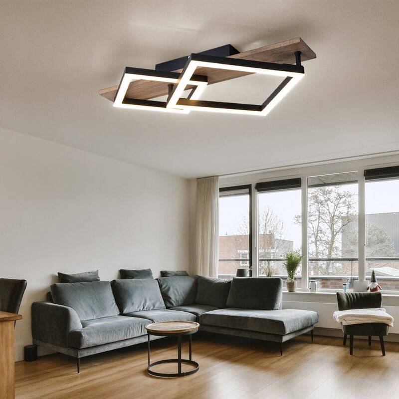 Led Deckenleuchte Designleuchte Wohnzimmerlampe Esszimmerlampe, Metall schwarz Holzoptik Kunststoff, 18W 1050lm 3000K wa...