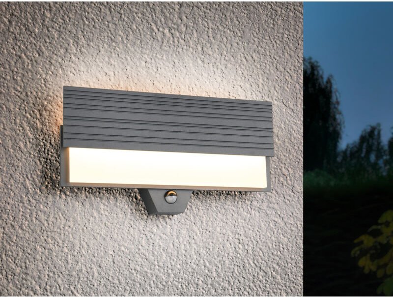 Flache led Außenwandleuchte mariza mit Bewegungsmelder in Anthrazit, Breite 40cm