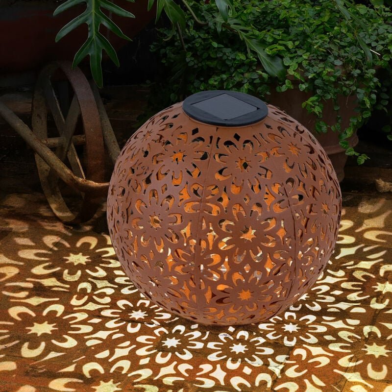 Solarleuchte Solarlampe für Außen Kugel Solar Gartendeko rost Erdspieß, Blumen Dekorstanzungen, Metall, led warmweiß, d ...