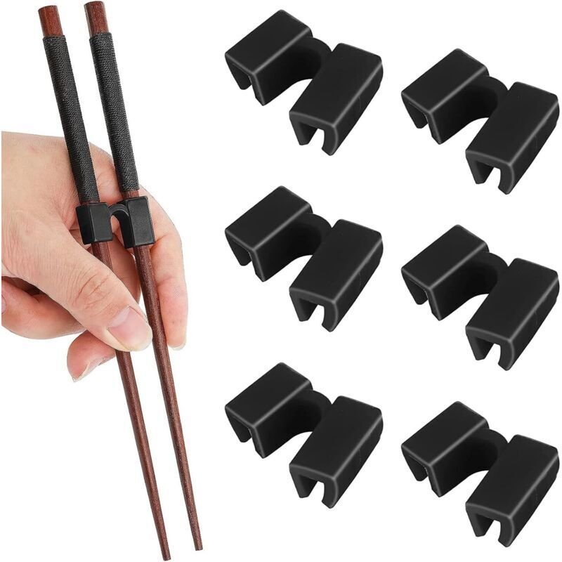 Set mit 6 wiederverwendbaren Essstäbchen-Hilfsstäbchen, chinesische Essstäbchen für Erwachsene, Anfänger (Schwarz)