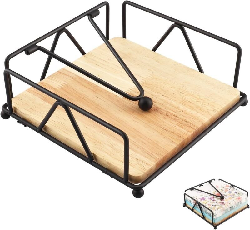 Tischserviettenhalter, Serviettenspender aus Metall mit beschwerter Stange, 18 x 18 x 8 cm Papierserviettenhalter mit Ho...