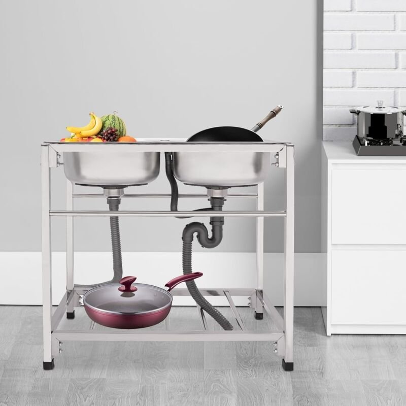 Praktisches Waschbecken im Freien Doppelschalenwaschbecken aus Edelstahl Freistehendes Waschbecken in der Geschäfts- und...