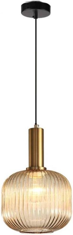 Industrielle Pendelleuchte für den Innenbereich, moderne Hängeleuchte mit E27-Fassung, gestreiftem Glasschirm (Bernstein...